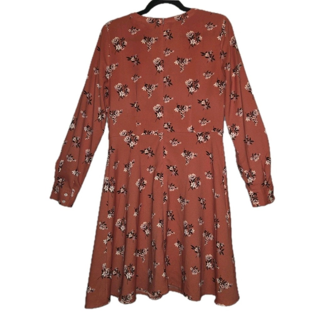 LOFT Floral Pleated Cuff Dress Women's Size 8 Fit & Flare Long Sleeve - Picture 7 of 8
